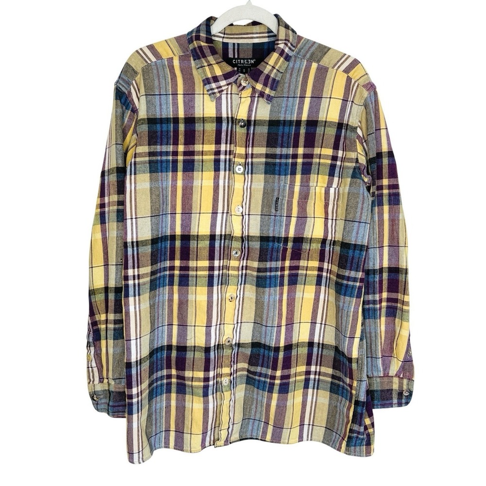 Citron Santa Monica Boho Plaid Button Shirt S Western Oversize Indie Layering